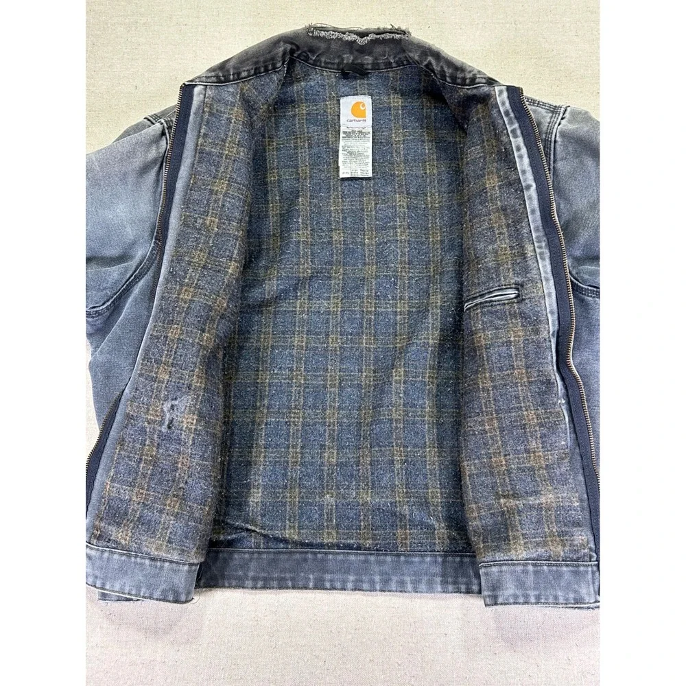 Vintage Carhartt J97 PTL Detroit Jacket Petrol Blue HONEY COMB Distressed Large